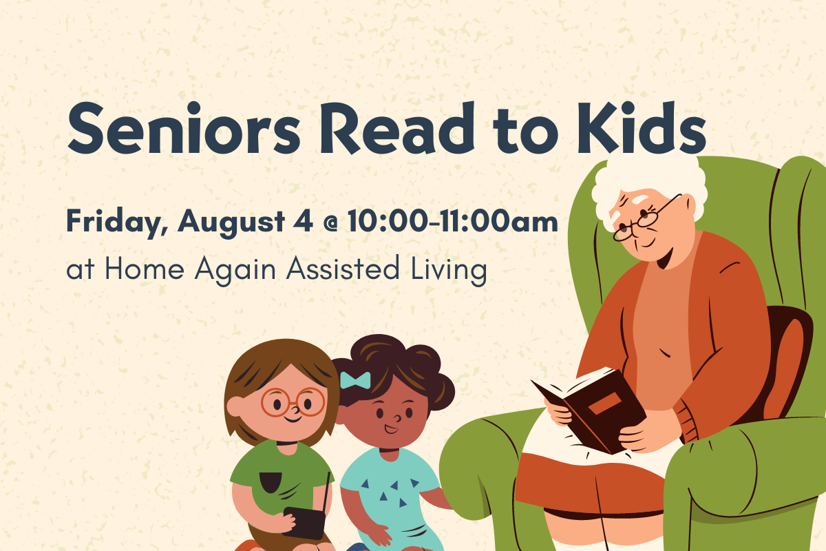 Graphic of a senior reading to little kids