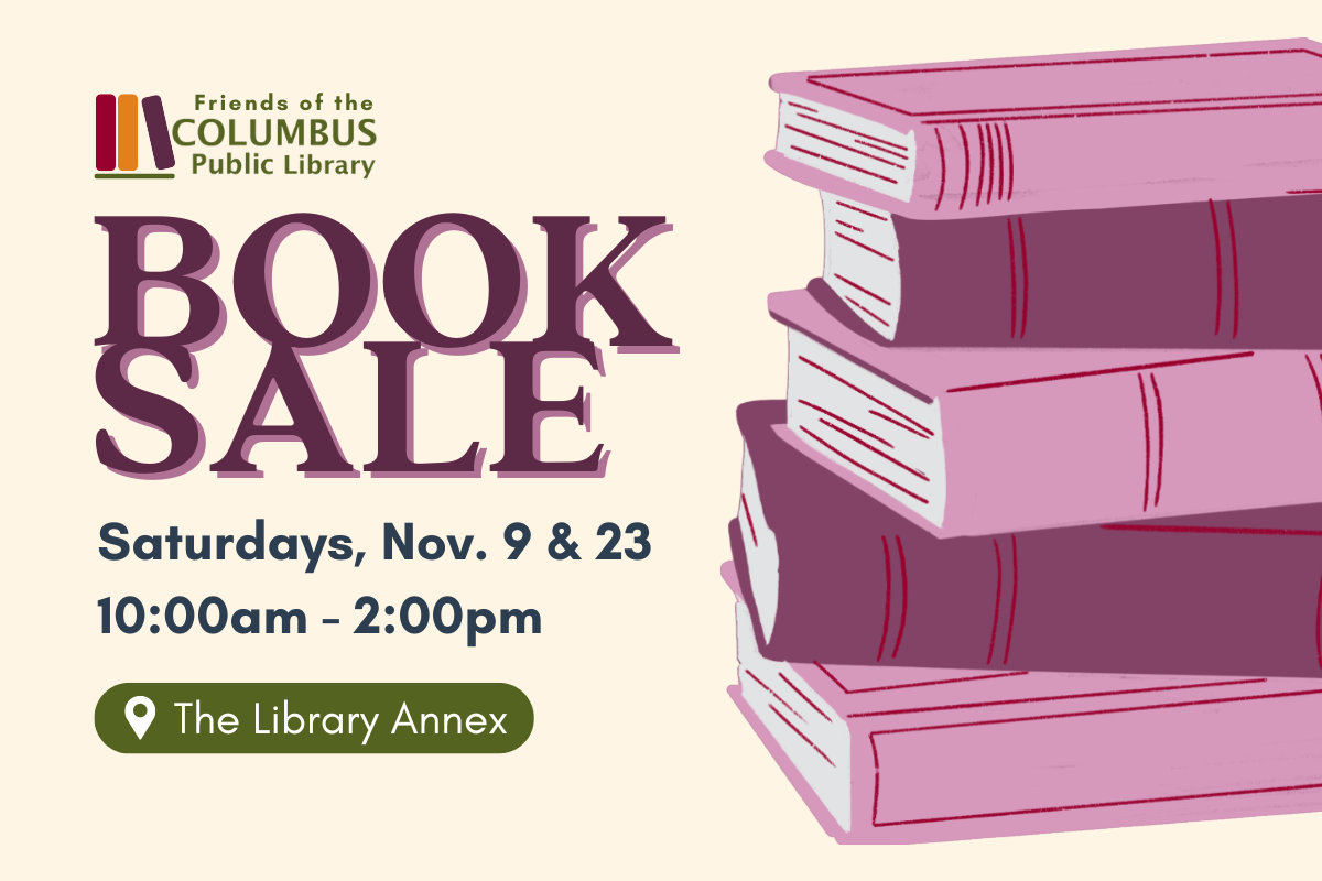 slide reading "Book Sale, Saturdays, Nov. 9 & 23, 10:00am-2:00pm at the Library Annex"