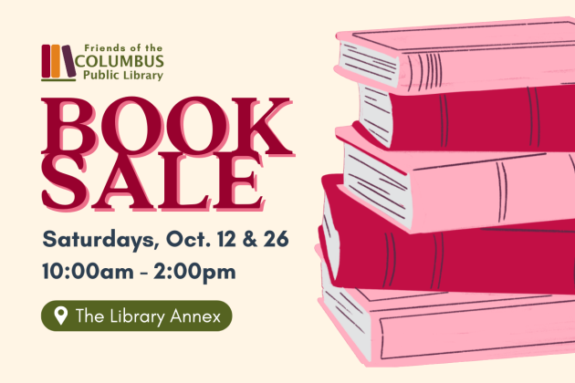 slide reading "Book Sale, Saturdays, Oct. 12 & 26, 10:00am-2:00pm at the Library Annex"